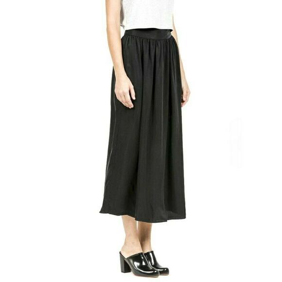 JESSE KAMM silky black midi pleated Ranch Skirt cupro office career Size Medium - Picture 3 of 6